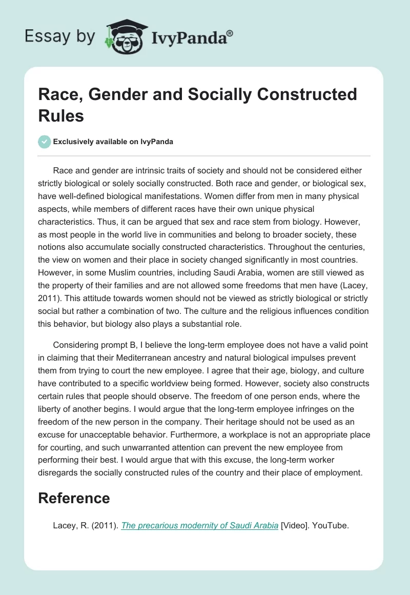 Race, Gender and Socially Constructed Rules. Page 1