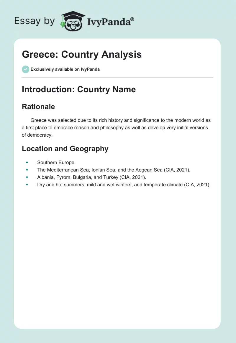 Greece: Country Analysis. Page 1