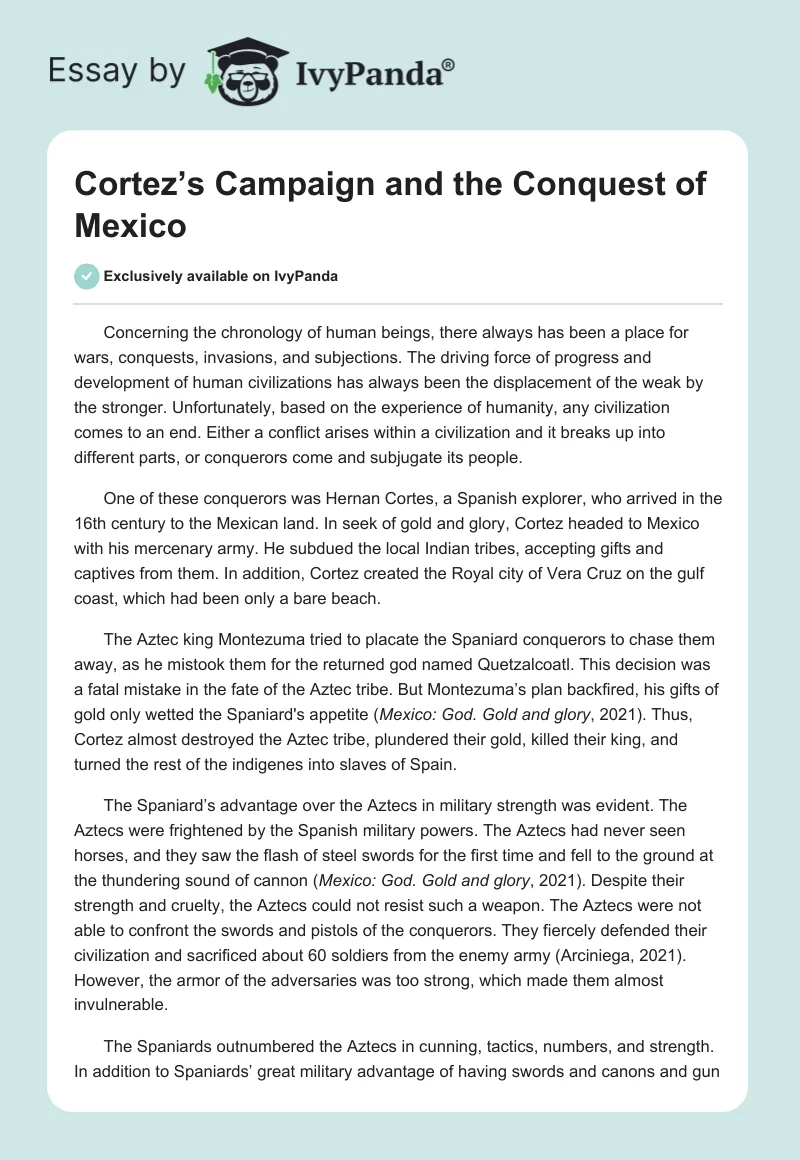 Cortez’s Campaign and the Conquest of Mexico. Page 1