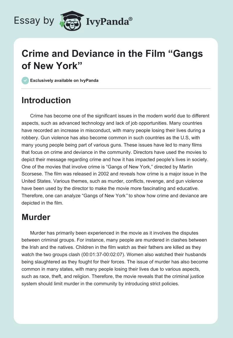 Crime and Deviance in the Film “Gangs of New York”. Page 1