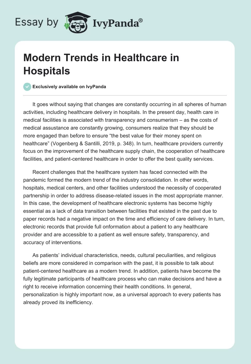Modern Trends in Healthcare in Hospitals. Page 1