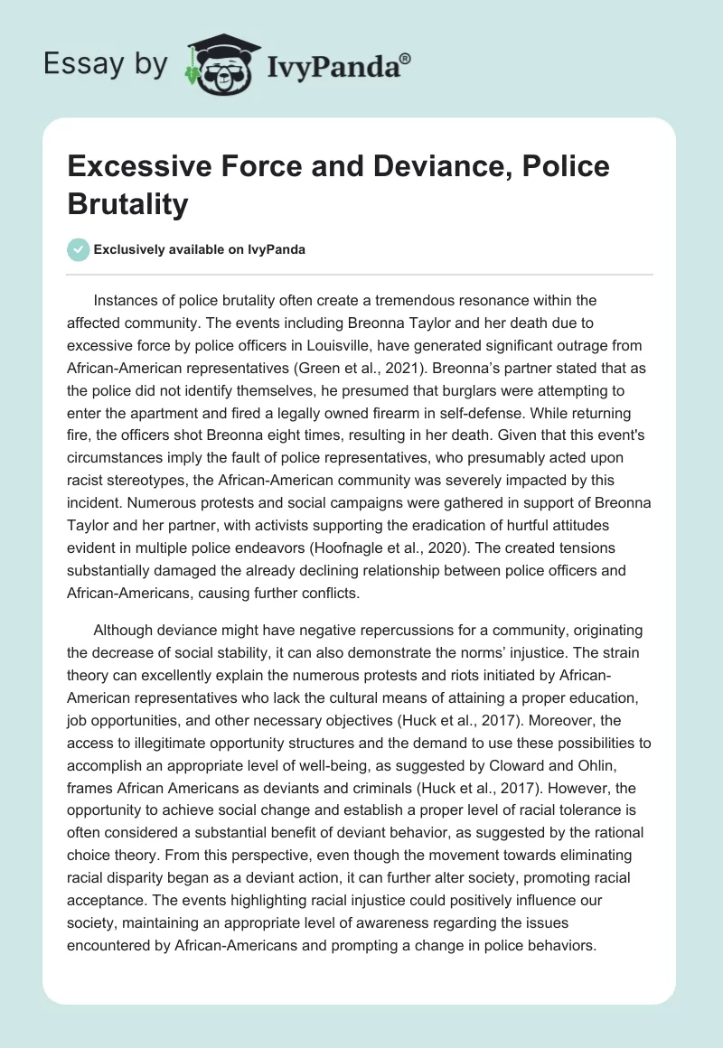 Excessive Force and Deviance, Police Brutality. Page 1