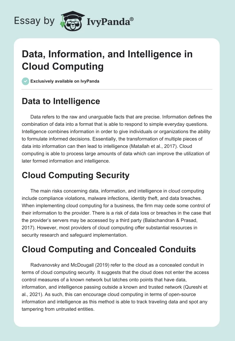 Data, Information, and Intelligence in Cloud Computing. Page 1