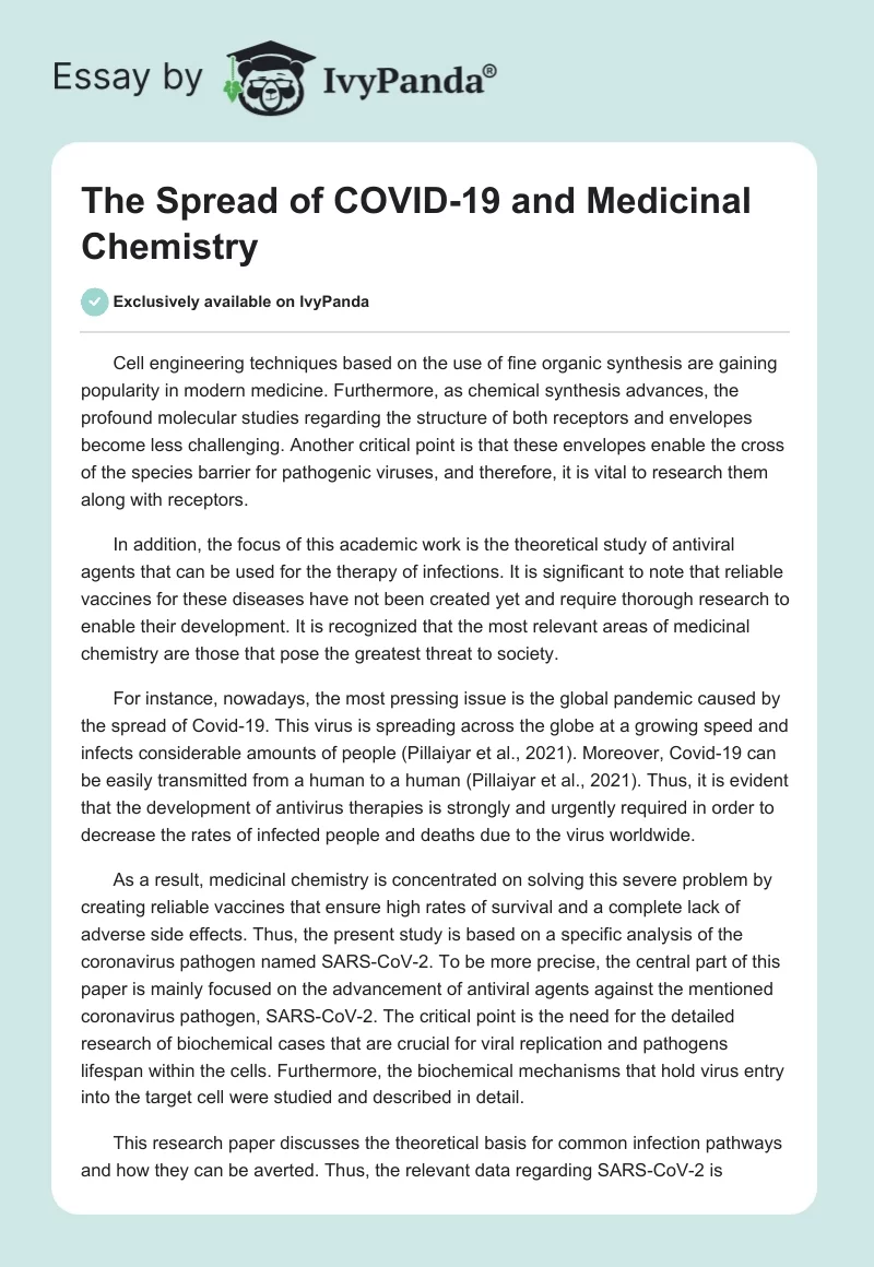 The Spread of COVID-19 and Medicinal Chemistry. Page 1