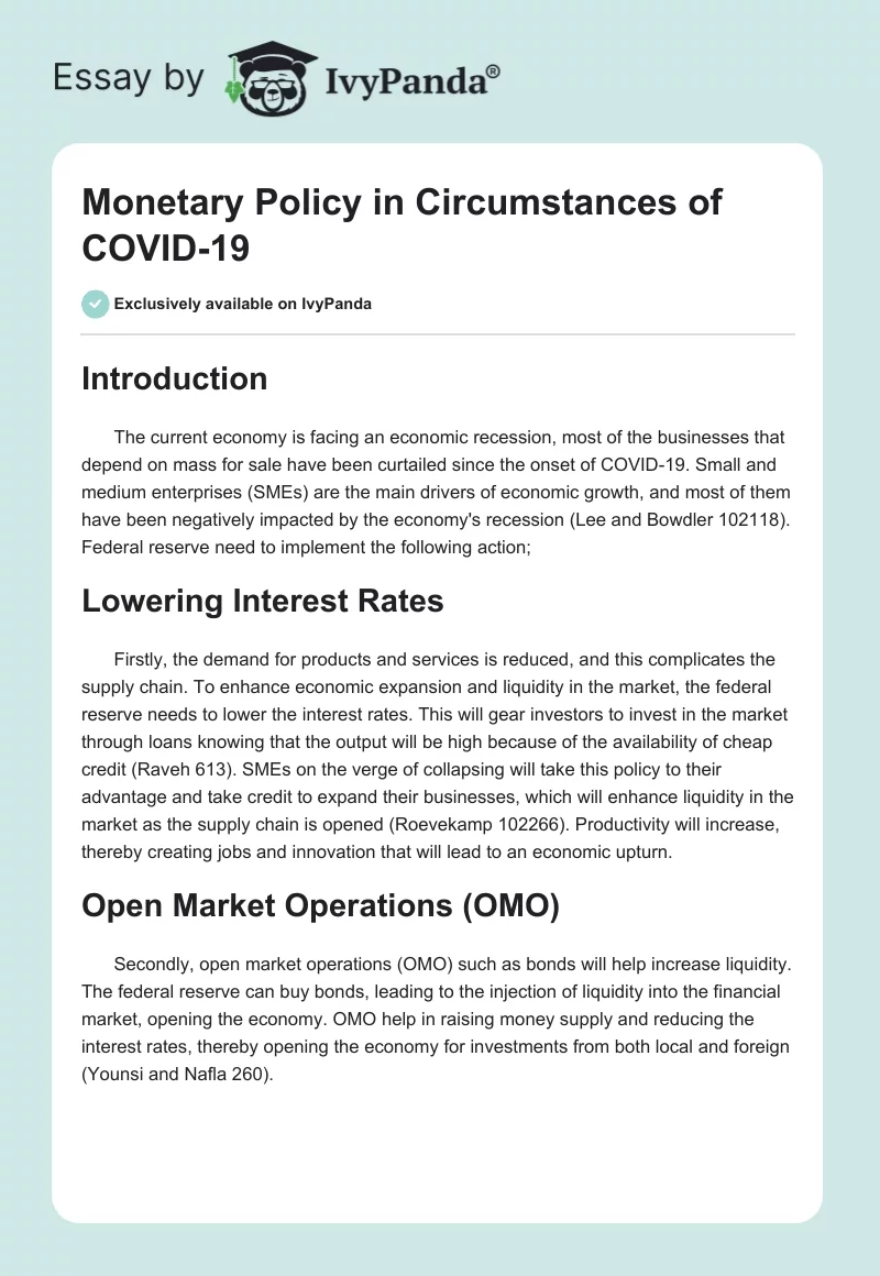 Monetary Policy in Circumstances of COVID-19. Page 1
