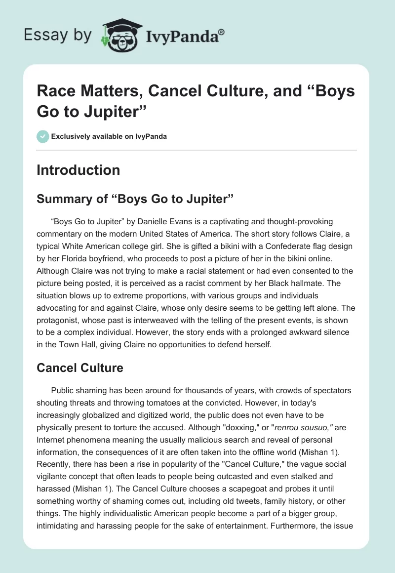 Race Matters, Cancel Culture, and “Boys Go to Jupiter”. Page 1