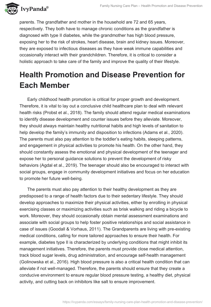 Family Nursing Care Plan – Health Promotion and Disease Prevention. Page 2