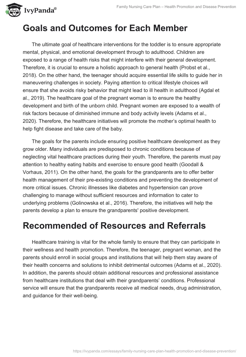 Family Nursing Care Plan – Health Promotion and Disease Prevention. Page 3