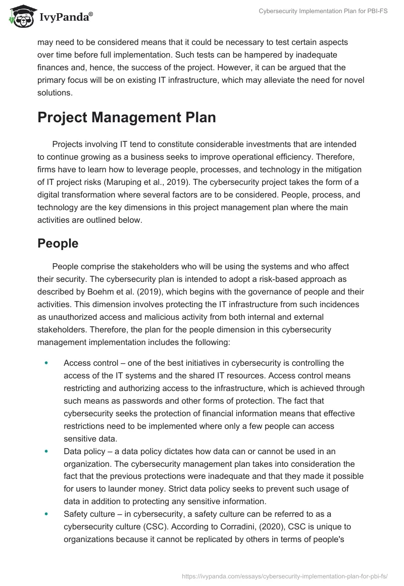 Cybersecurity Implementation Plan for PBI-FS. Page 5