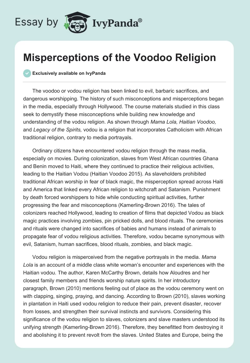 Misperceptions of the Voodoo Religion. Page 1