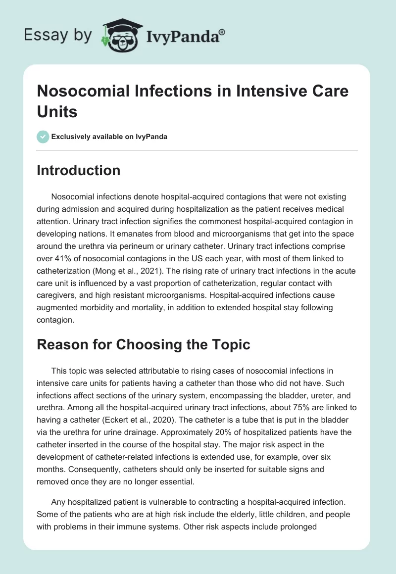 Nosocomial Infections in Intensive Care Units. Page 1
