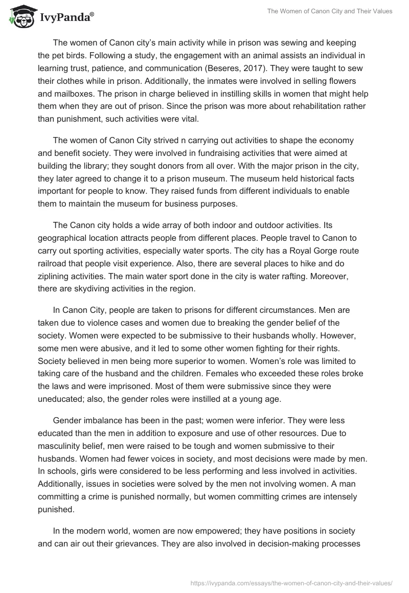 The Women of Canon City and Their Values. Page 2