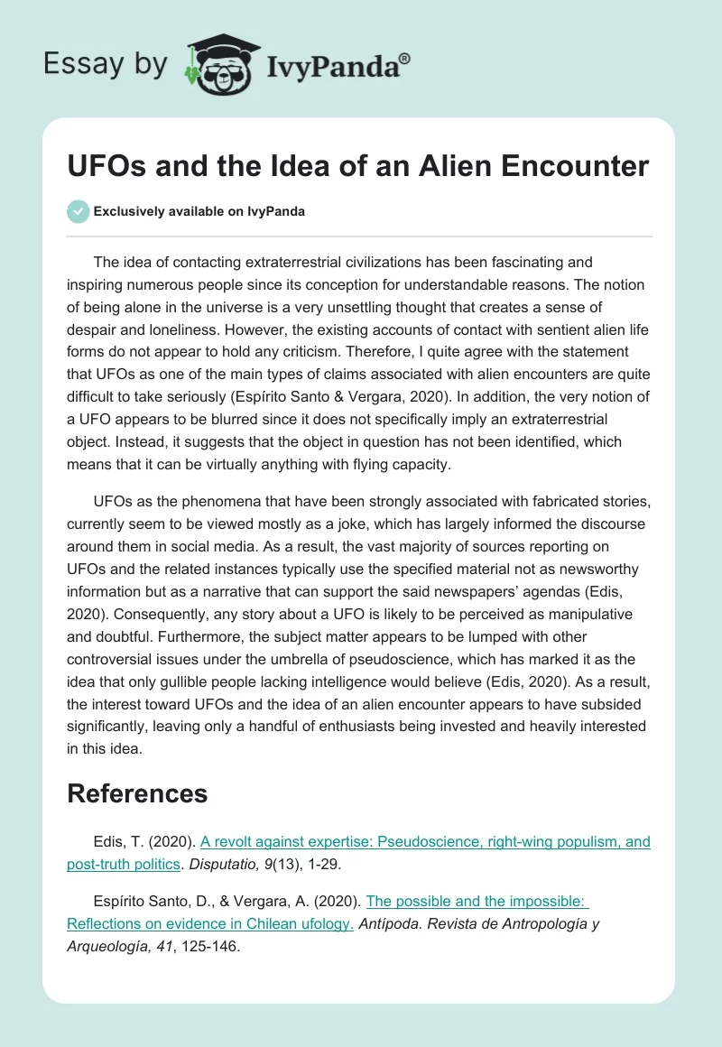 UFOs and the Idea of an Alien Encounter. Page 1