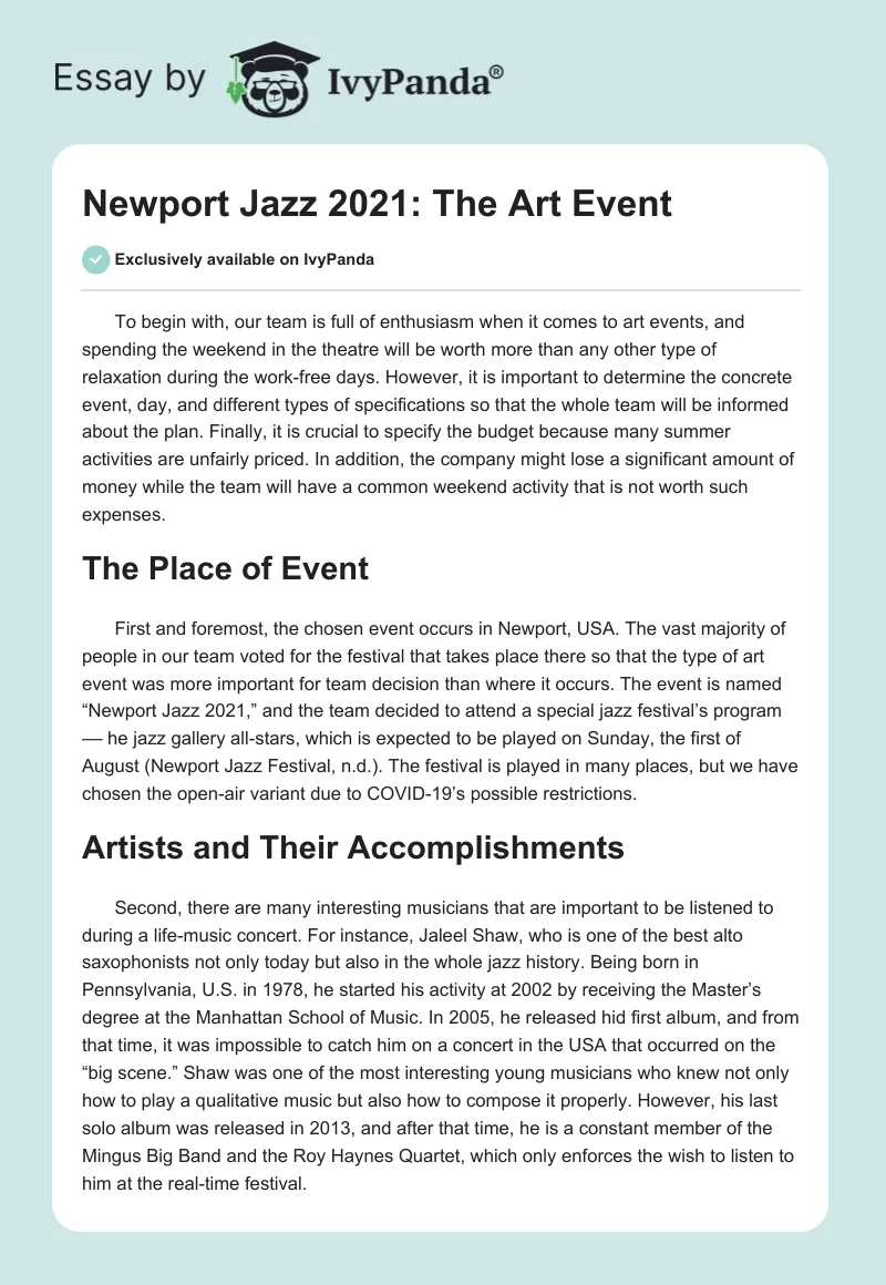 "Newport Jazz 2021": The Art Event. Page 1