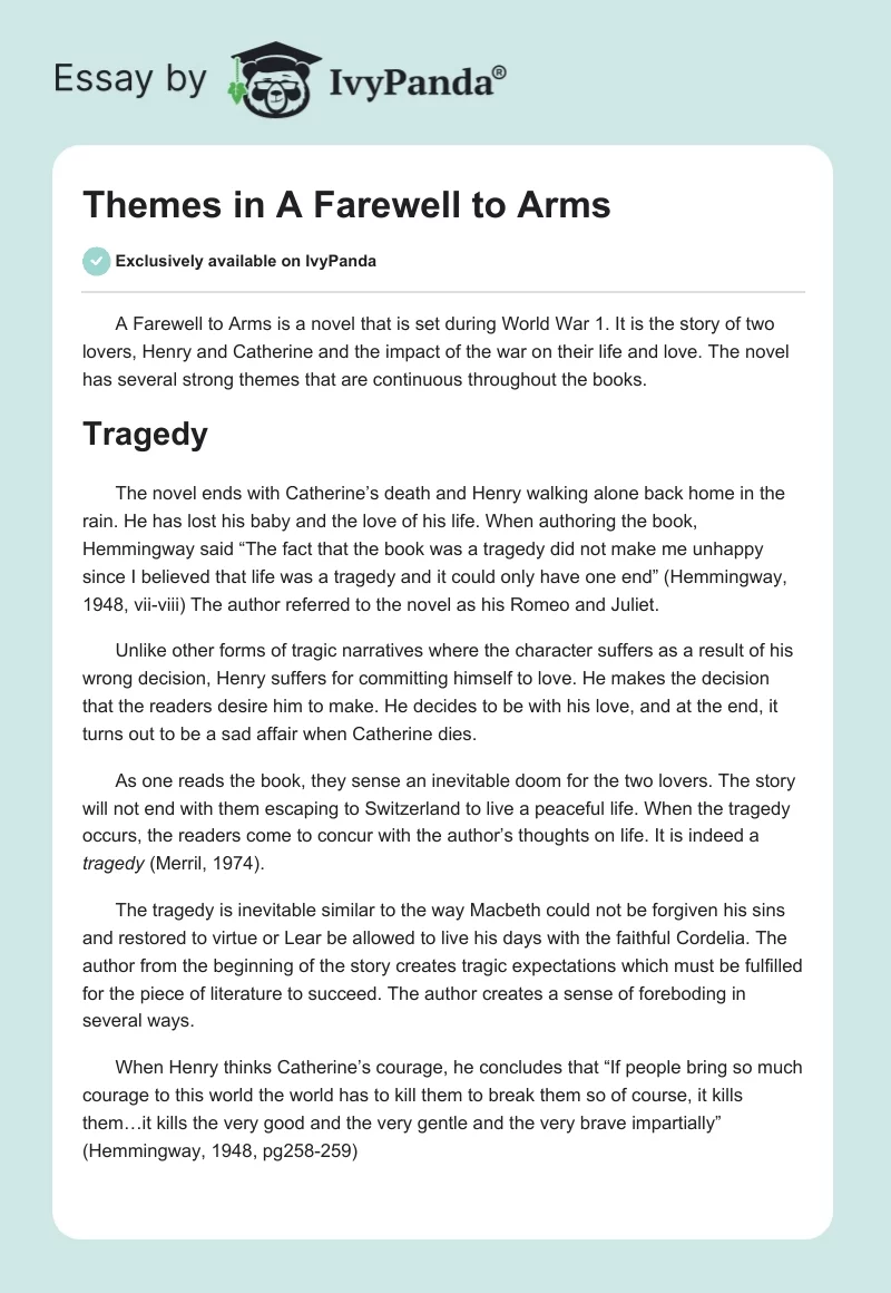 Themes in A Farewell to Arms. Page 1
