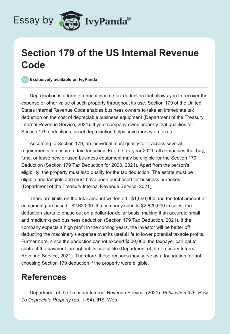 Section 179 of the US Internal Revenue Code. Page 1