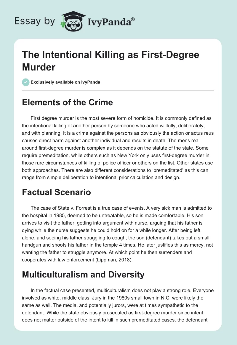The Intentional Killing as First-Degree Murder. Page 1