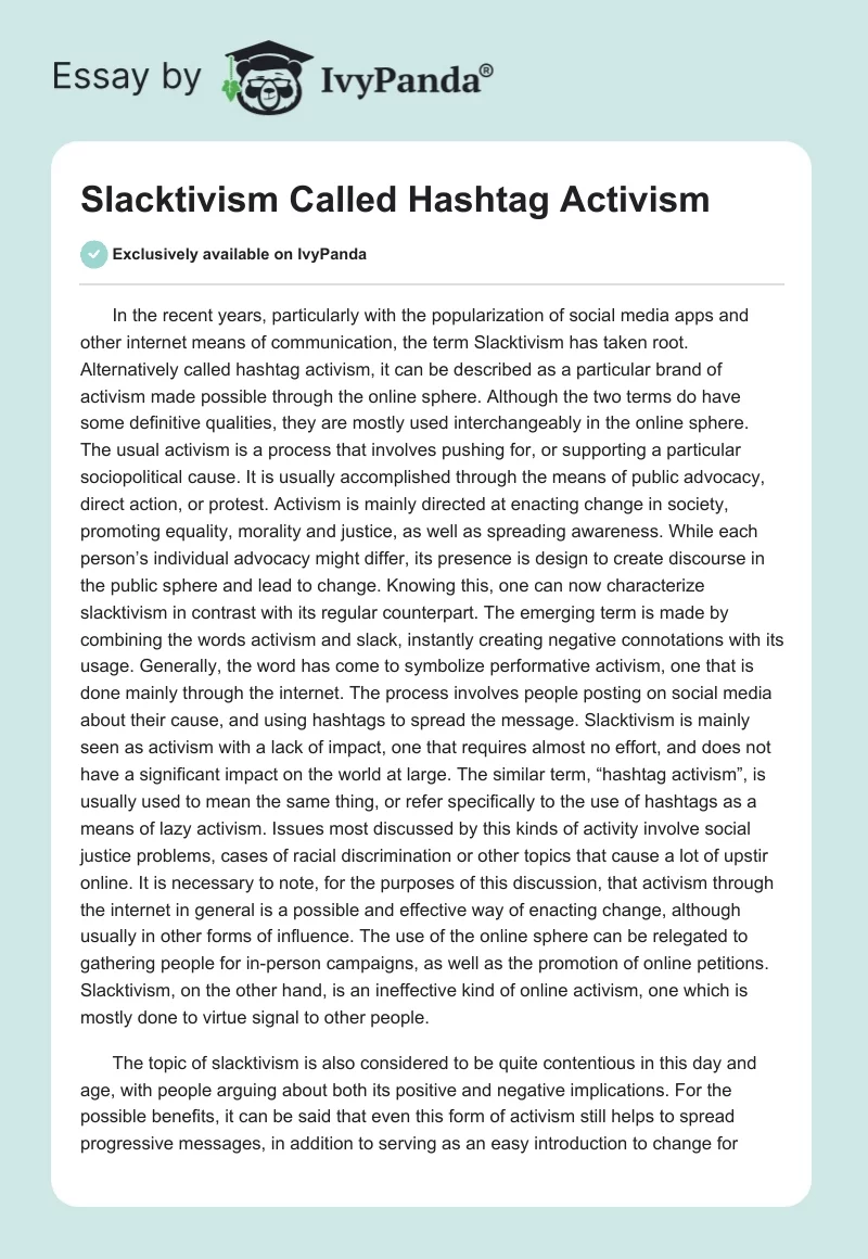 Slacktivism Called Hashtag Activism. Page 1