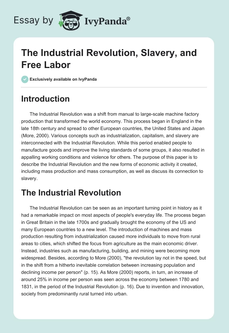 The Industrial Revolution, Slavery, and Free Labor. Page 1