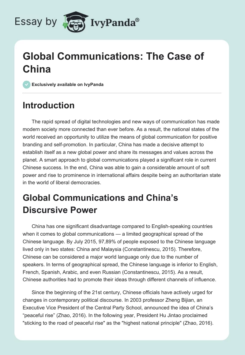 Global Communications: The Case of China. Page 1