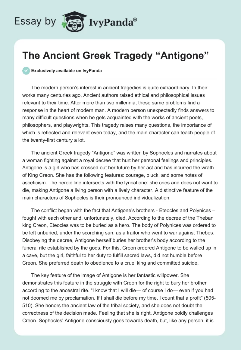 The Ancient Greek Tragedy “Antigone”. Page 1