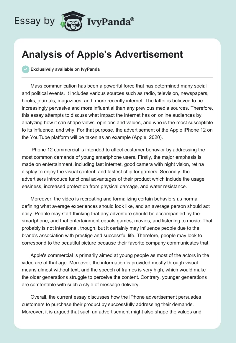 Analysis of Apple's Advertisement. Page 1