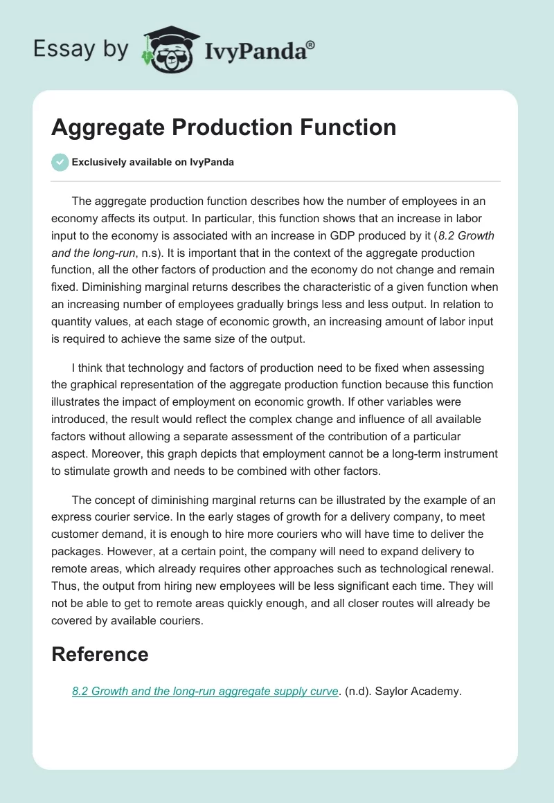 Aggregate Production Function. Page 1