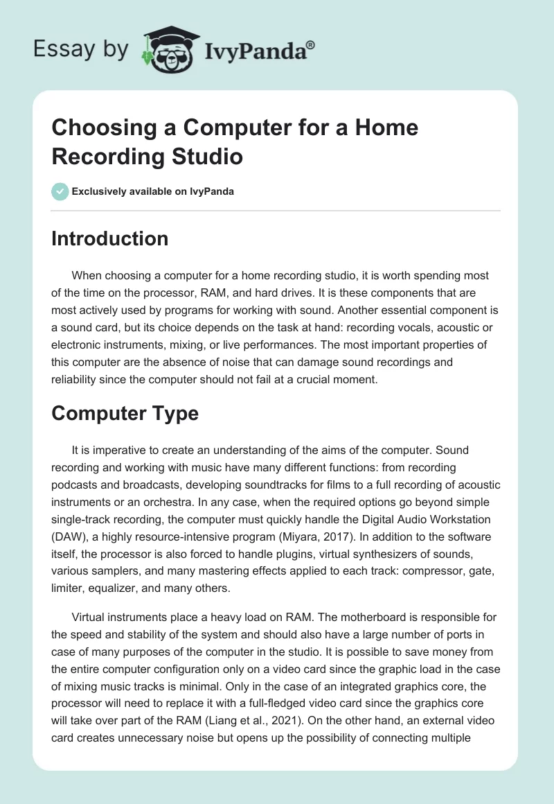 Choosing a Computer for a Home Recording Studio. Page 1