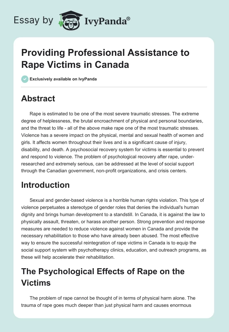 Providing Professional Assistance to Rape Victims in Canada. Page 1