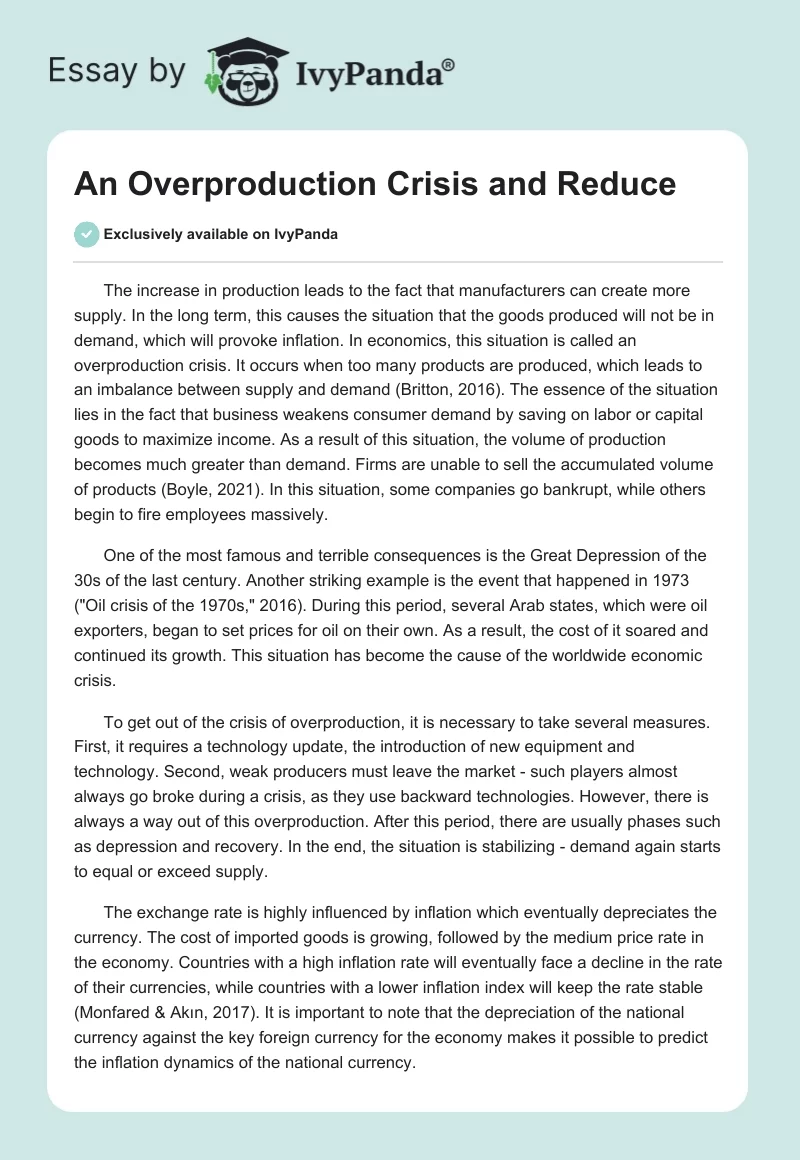 An Overproduction Crisis and Reduce. Page 1