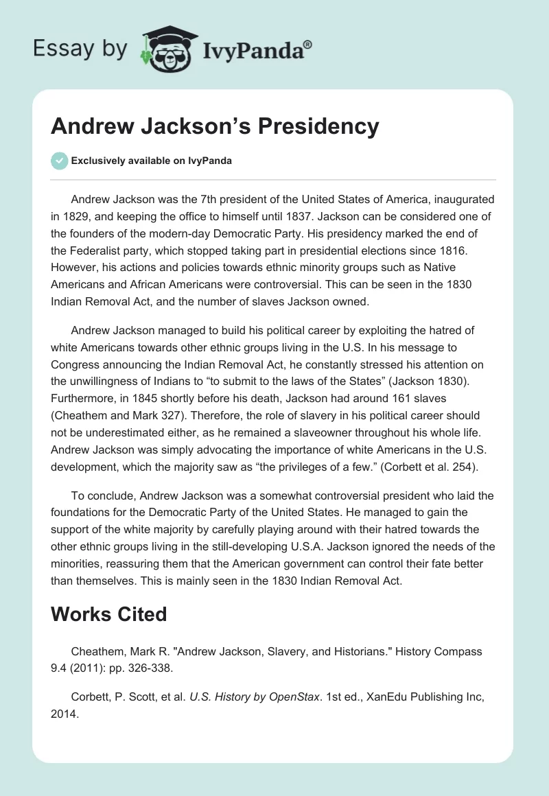 Was Andrew Jackson a Good President?. Page 1