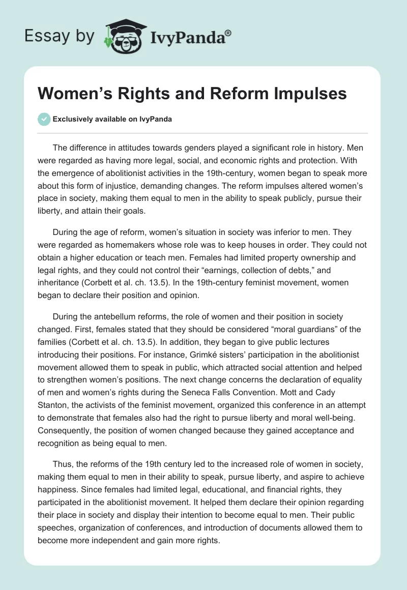 Women’s Rights and Reform Impulses. Page 1