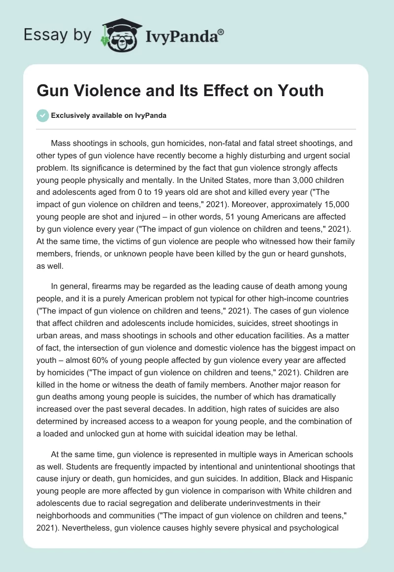 Gun Violence and Its Effect on Youth. Page 1
