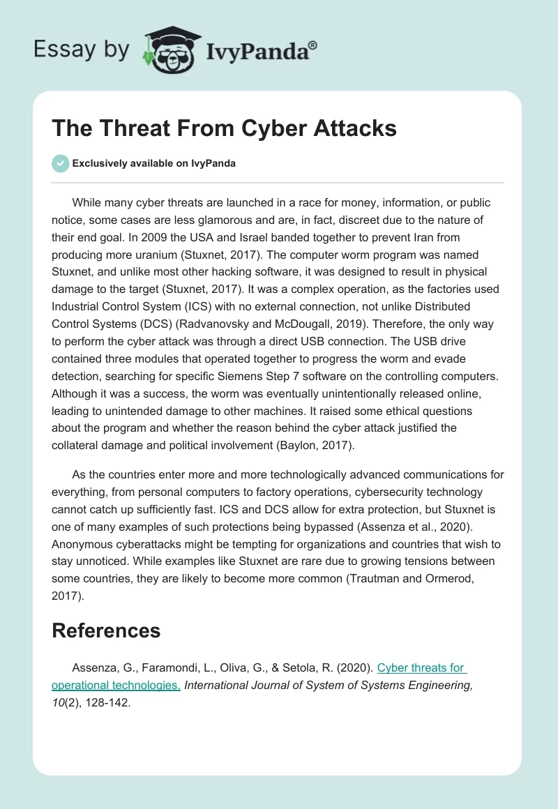 The Threat From Cyber Attacks. Page 1