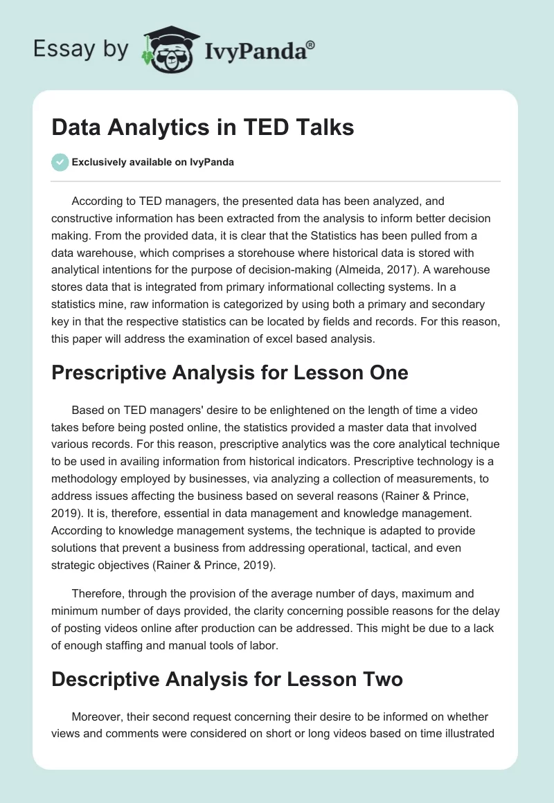 Data Analytics in TED Talks. Page 1