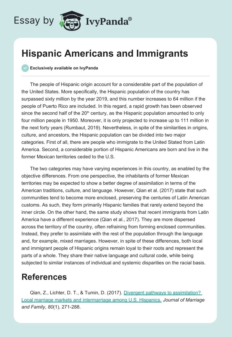 Hispanic Americans and Immigrants. Page 1