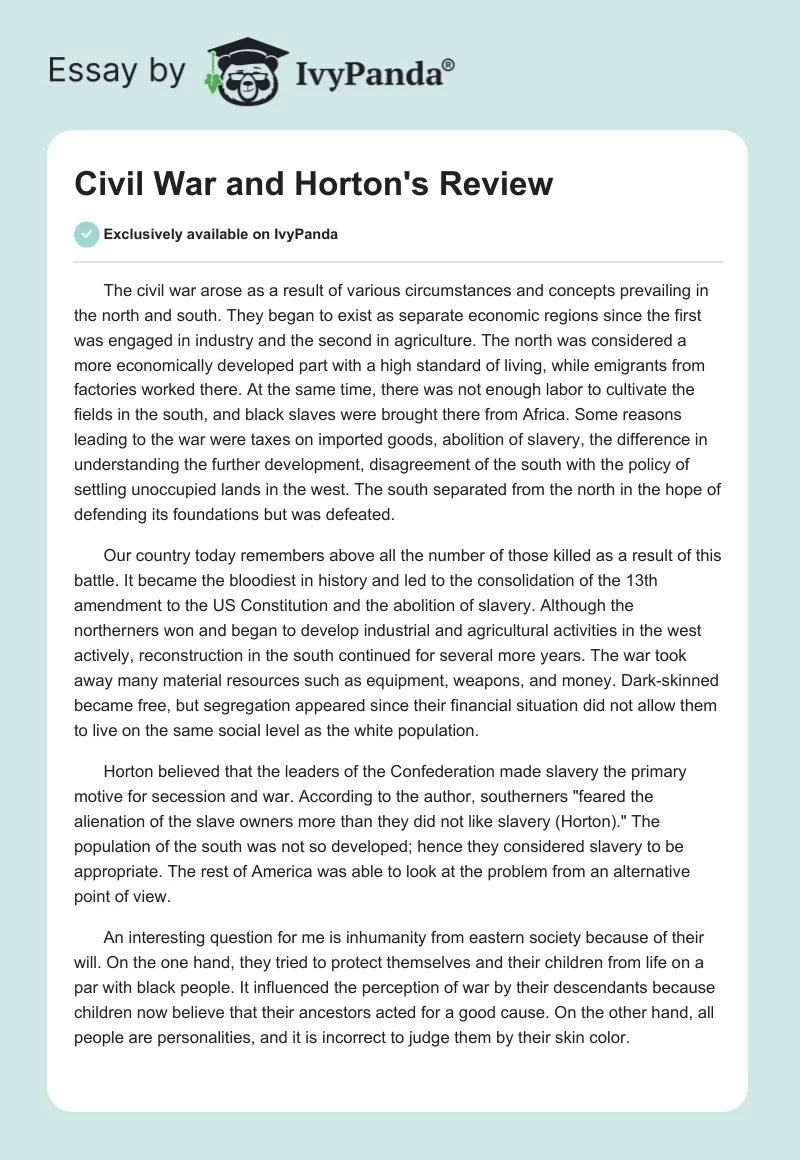 Civil War and Horton's Review. Page 1