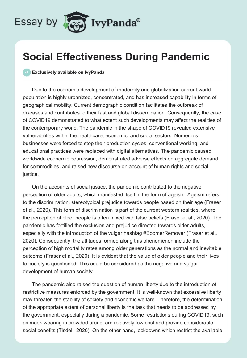 Social Effectiveness During Pandemic. Page 1