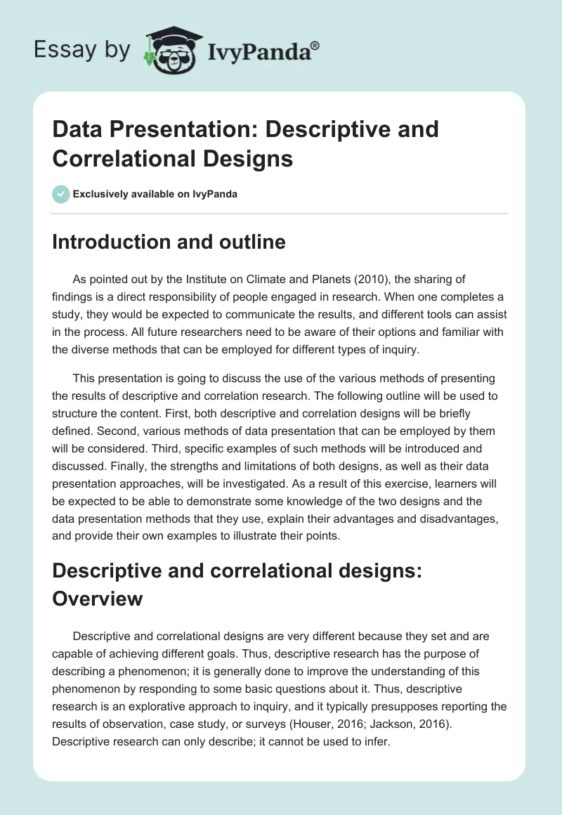 Data Presentation: Descriptive and Correlational Designs. Page 1