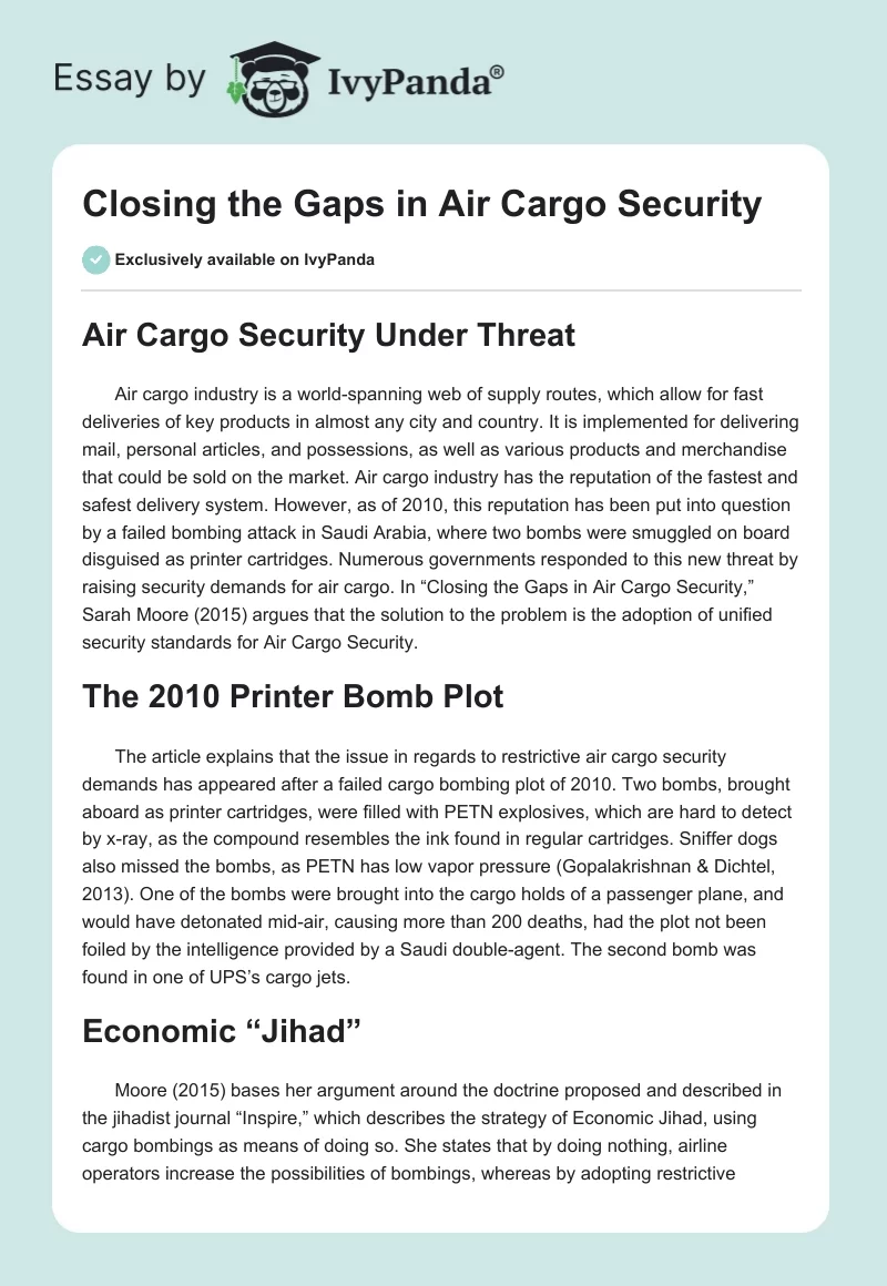 Closing the Gaps in Air Cargo Security. Page 1