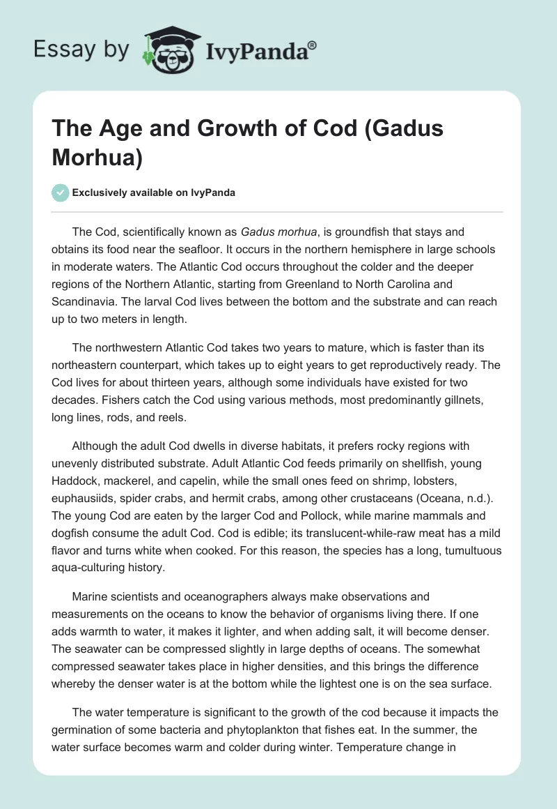 The Age and Growth of Cod (Gadus Morhua). Page 1