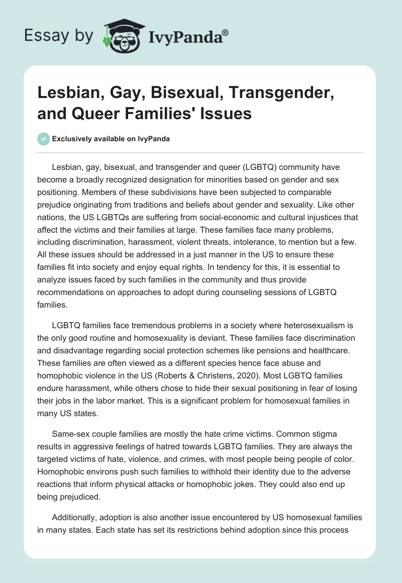 Lesbian, Gay, Bisexual, Transgender, and Queer Families' Issues. Page 1