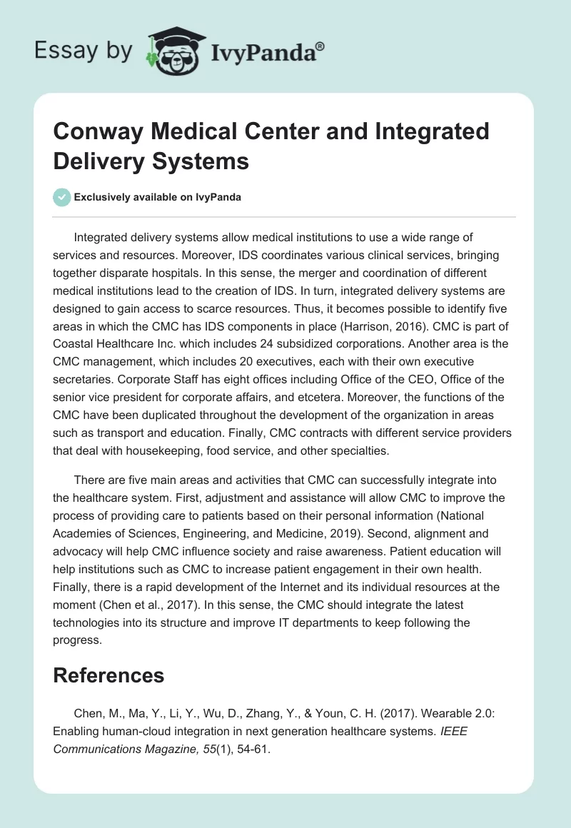 Conway Medical Center and Integrated Delivery Systems. Page 1