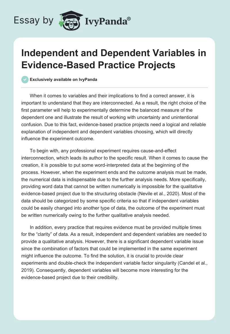 Independent and Dependent Variables in Evidence-Based Practice Projects. Page 1