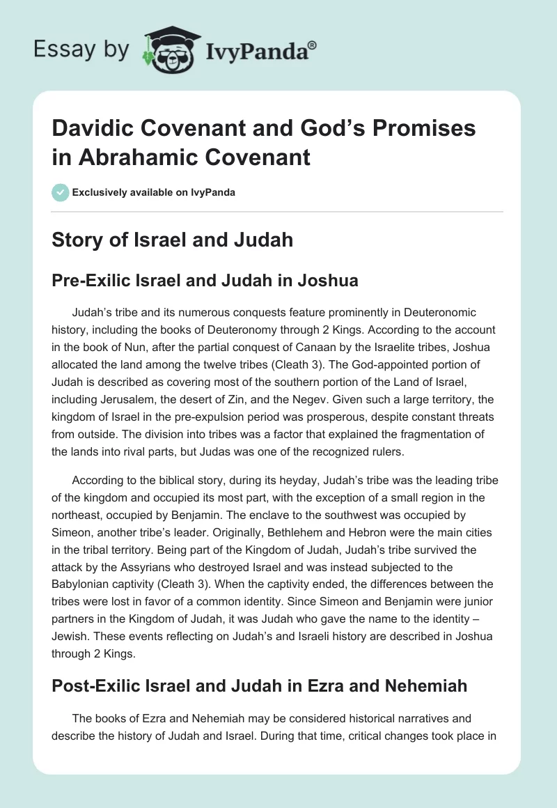 Davidic Covenant and God’s Promises in Abrahamic Covenant. Page 1