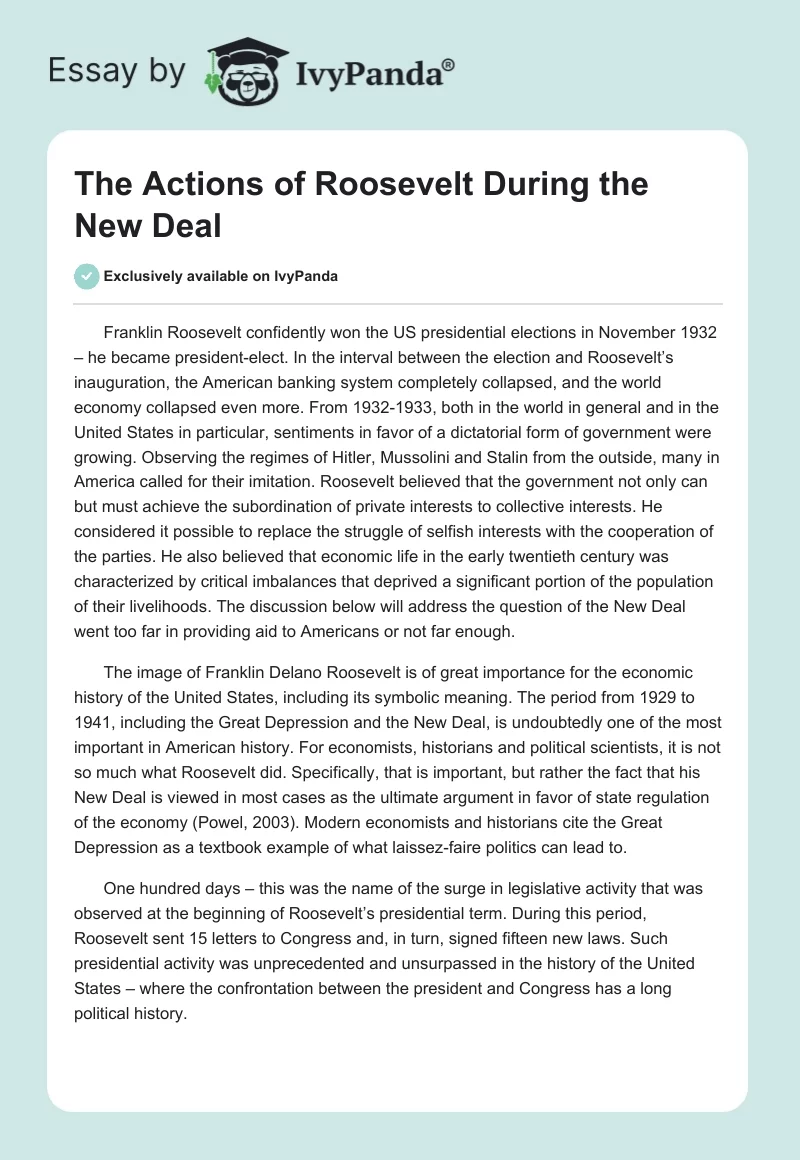 The Actions of Roosevelt During the New Deal. Page 1