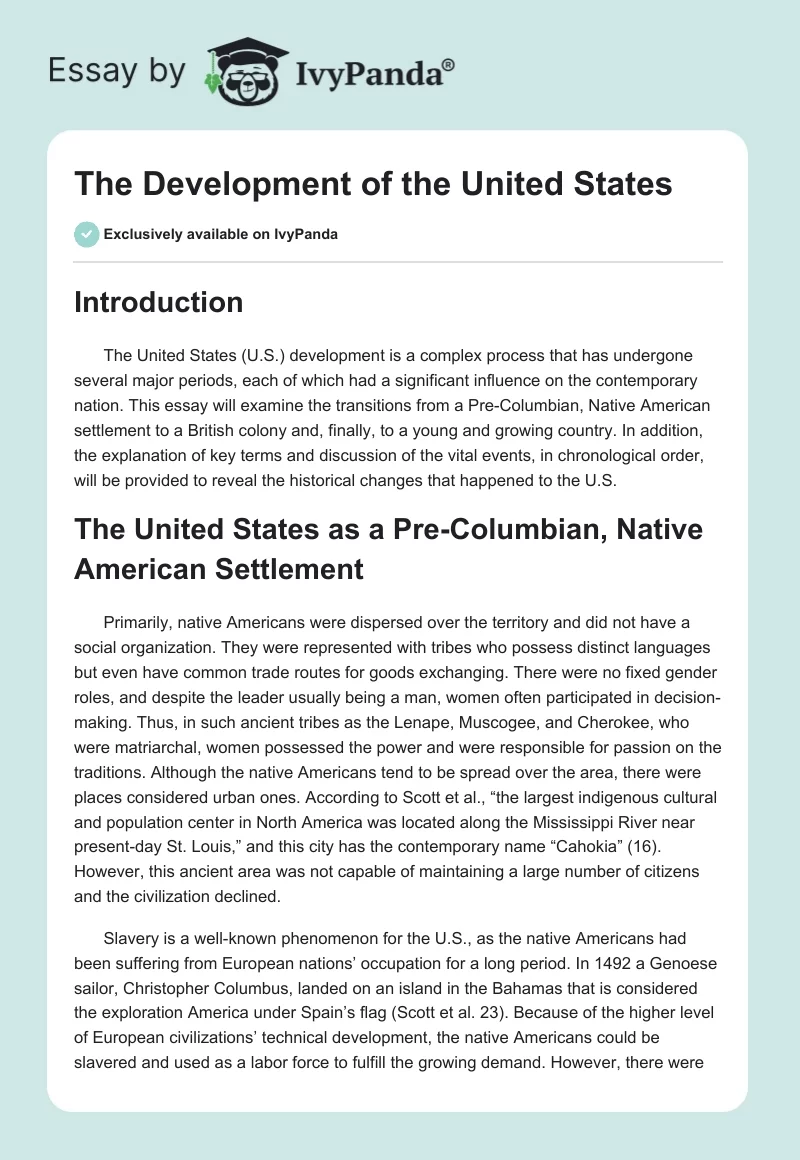 The Development of the United States. Page 1