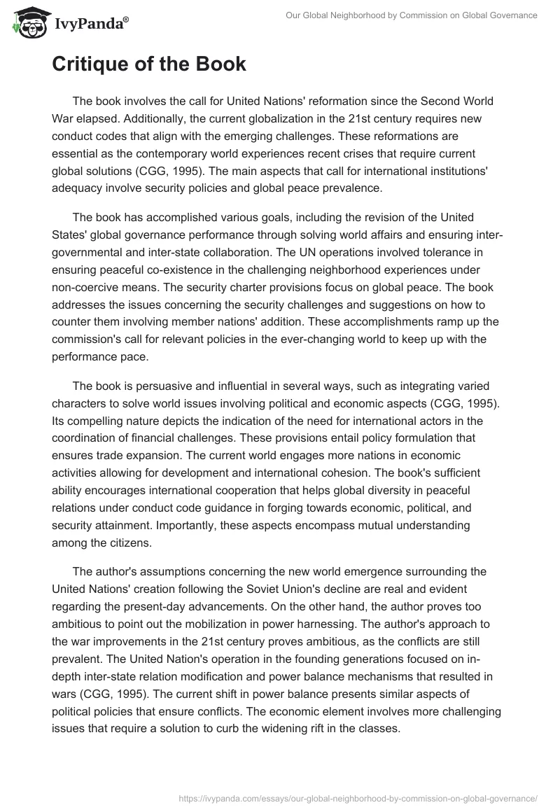 Our Global Neighborhood by Commission on Global Governance. Page 2
