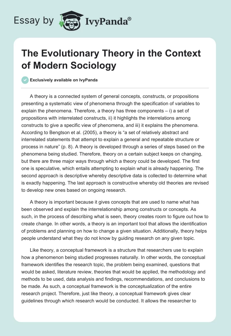 The Evolutionary Theory in the Context of Modern Sociology. Page 1