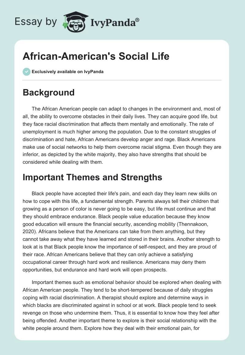 African-American's Social Life. Page 1